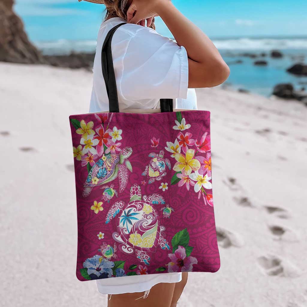 Hawaiian Turtles and Tropical Plants Tote Bag Pink Watercolor