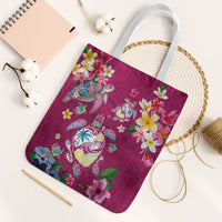 Hawaiian Turtles and Tropical Plants Tote Bag Pink Watercolor