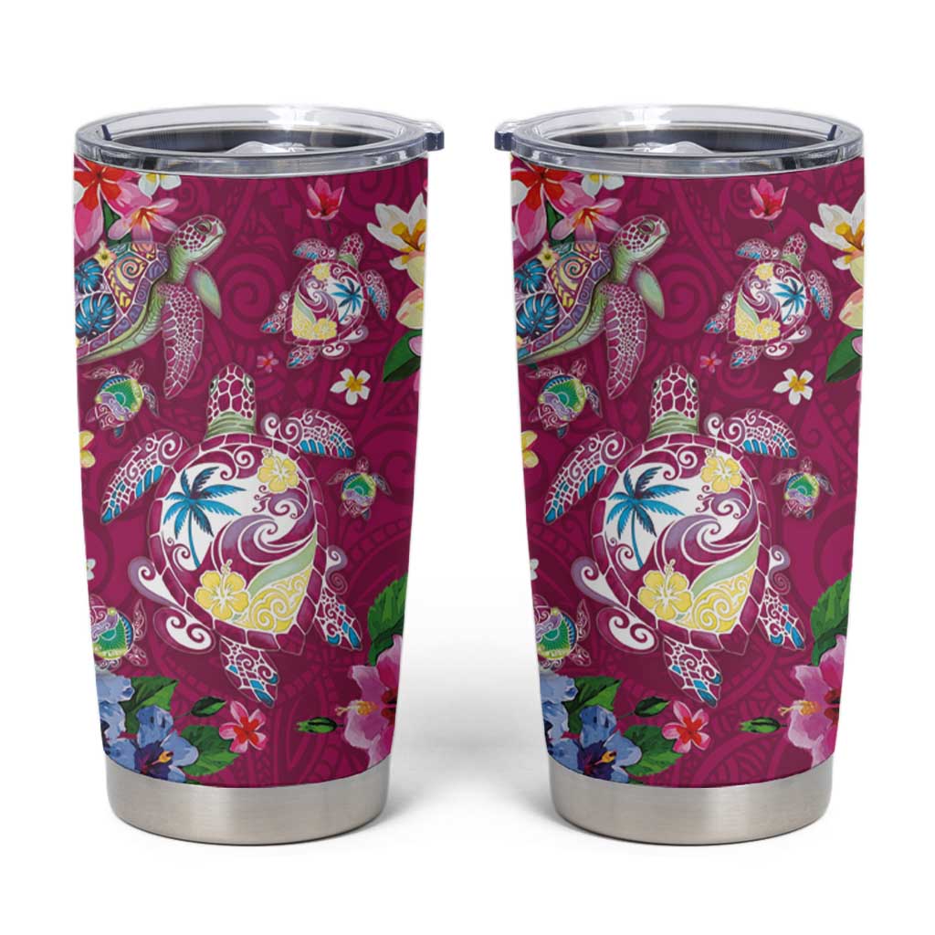Hawaiian Turtles and Tropical Plants Tumbler Cup Pink Watercolor