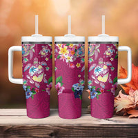 Hawaiian Turtles and Tropical Plants Tumbler With Handle Pink Watercolor