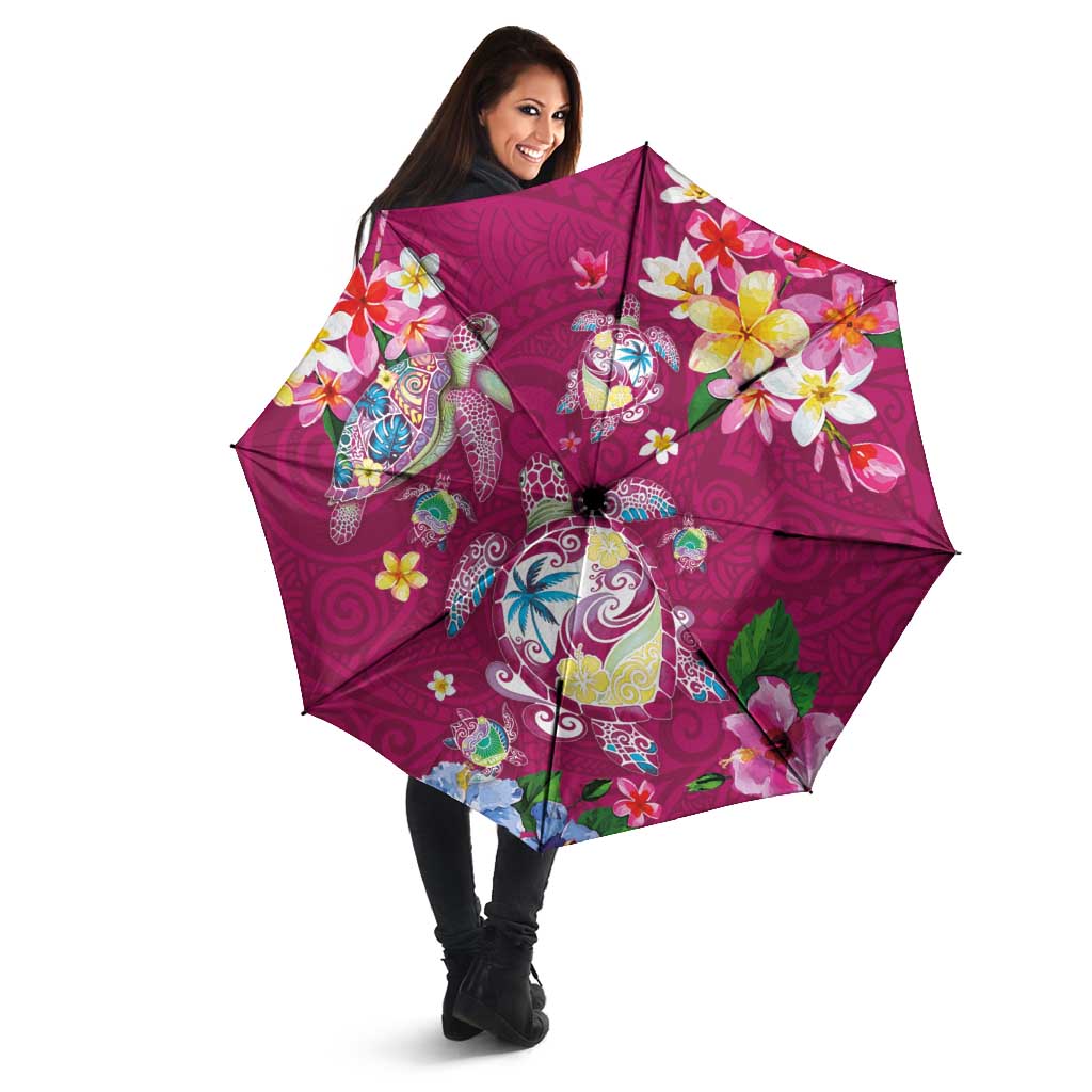 Hawaiian Turtles and Tropical Plants Umbrella Pink Watercolor