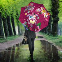 Hawaiian Turtles and Tropical Plants Umbrella Pink Watercolor