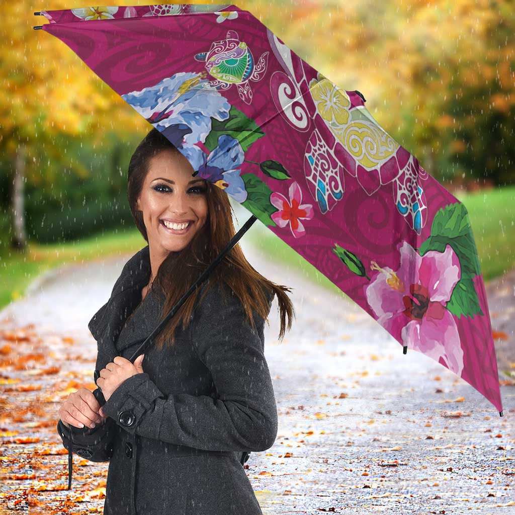 Hawaiian Turtles and Tropical Plants Umbrella Pink Watercolor