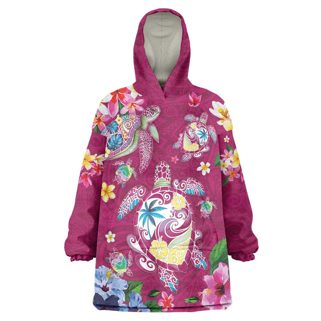 Hawaiian Turtles and Tropical Plants Wearable Blanket Hoodie Pink Watercolor LT03 One Size Pink - Polynesian Pride
