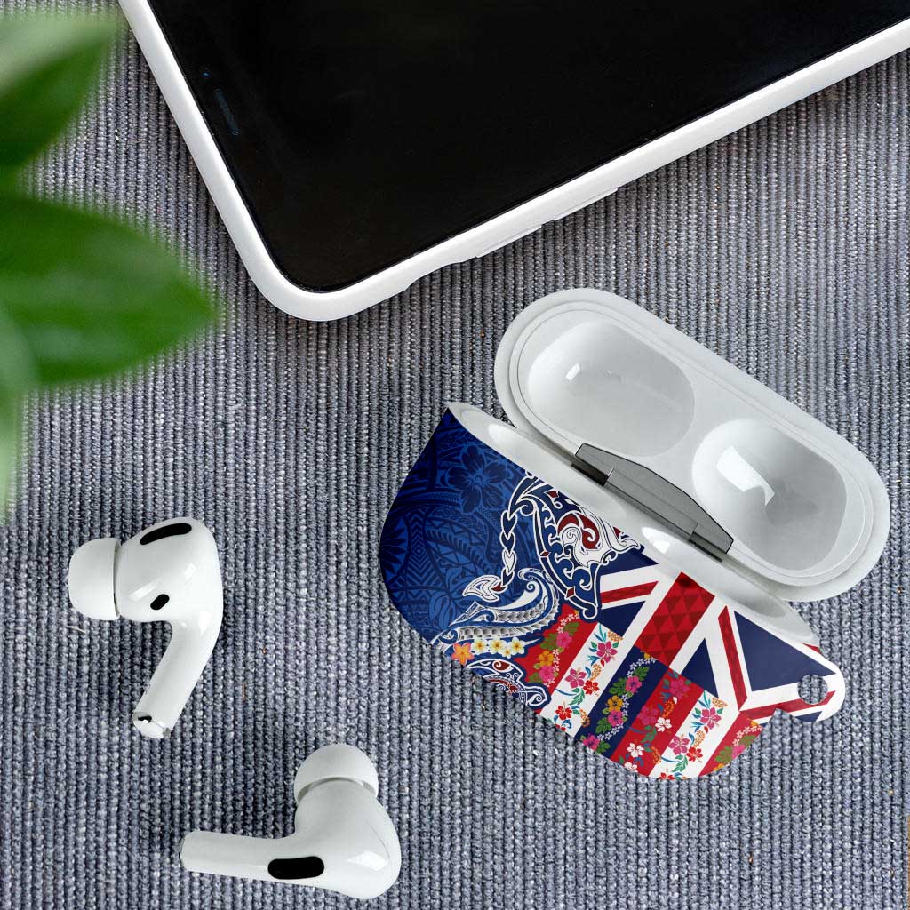 Hawaiian Manta Ray and Turtle Tribal Tattoo AirPods Case With Hawaii Flag and Flowers