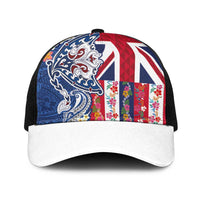 Hawaiian Manta Ray Baseball Net Cap with Hawaii Flag and Flowers