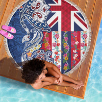 Hawaiian Manta Ray and Turtle Tribal Tattoo Beach Blanket With Hawaii Flag and Flowers LT03 - Polynesian Pride