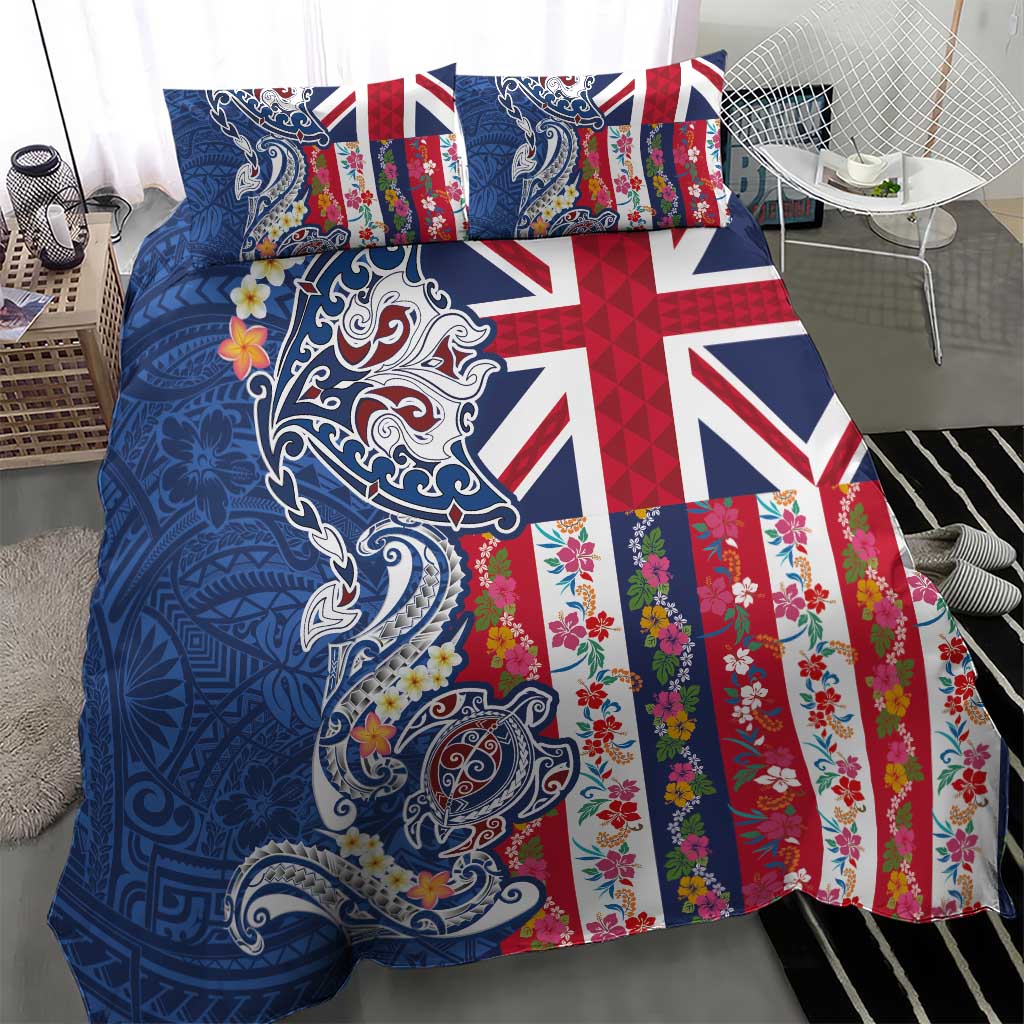 Hawaiian Manta Ray and Turtle Tribal Tattoo Bedding Set With Hawaii Flag and Flowers LT03 - Polynesian Pride