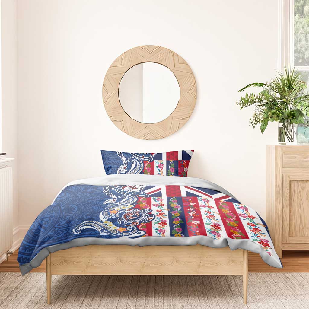 Hawaiian Manta Ray and Turtle Tribal Tattoo Bedding Set With Hawaii Flag and Flowers LT03 - Polynesian Pride