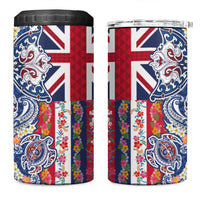 Hawaiian Manta Ray and Turtle Tribal Tattoo 4 in 1 Can Cooler Tumbler With Hawaii Flag and Flowers