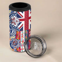 Hawaiian Manta Ray and Turtle Tribal Tattoo 4 in 1 Can Cooler Tumbler With Hawaii Flag and Flowers