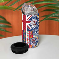 Hawaiian Manta Ray and Turtle Tribal Tattoo 4 in 1 Can Cooler Tumbler With Hawaii Flag and Flowers