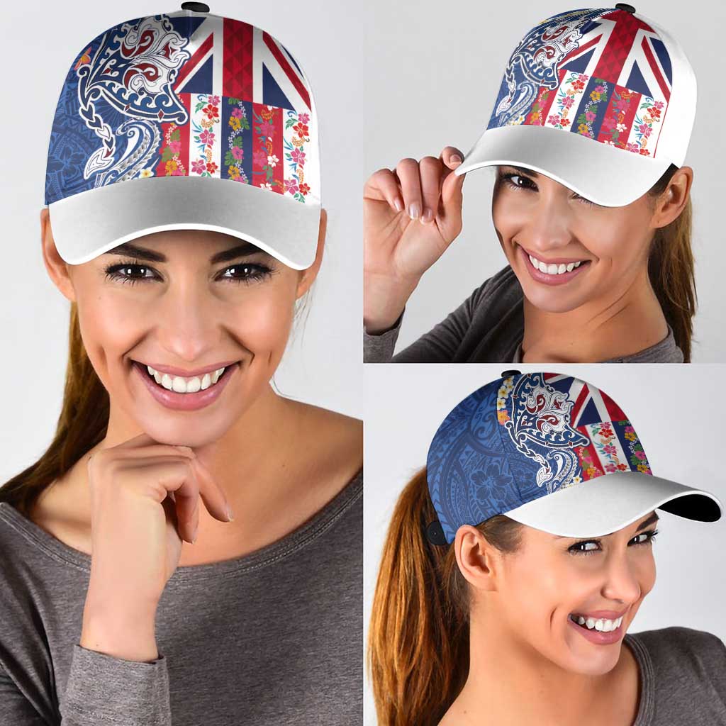 Hawaiian Manta Ray Classic Cap with Hawaii Flag and Flowers