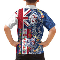 Hawaiian Manta Ray and Turtle Tribal Tattoo Family Matching Short Sleeve Bodycon Dress and Hawaiian Shirt With Hawaii Flag and Flowers