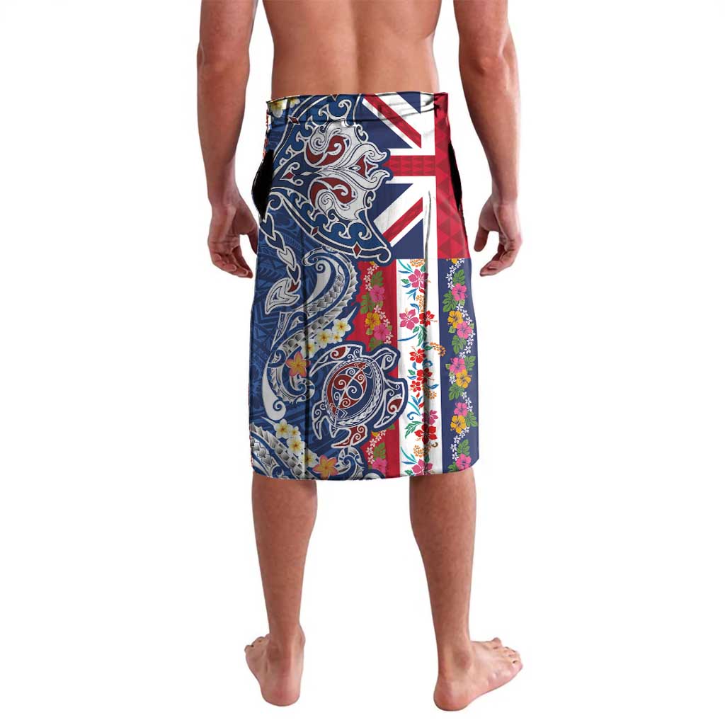 Hawaiian Manta Ray and Turtle Tribal Tattoo Lavalava With Hawaii Flag and Flowers