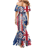 Hawaiian Manta Ray and Turtle Tribal Tattoo Mermaid Dress With Hawaii Flag and Flowers