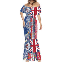 Hawaiian Manta Ray and Turtle Tribal Tattoo Mermaid Dress With Hawaii Flag and Flowers