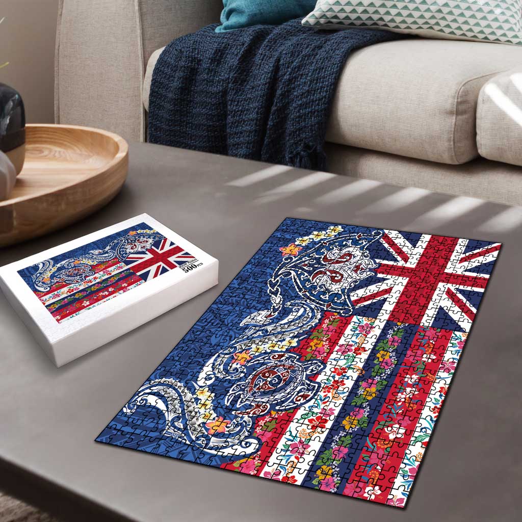 Hawaiian Manta Ray and Turtle Tribal Tattoo Puzzle With Hawaii Flag and Flowers LT03 - Polynesian Pride