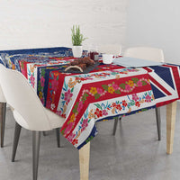 Hawaiian Manta Ray and Turtle Tribal Tattoo Tablecloth With Hawaii Flag and Flowers