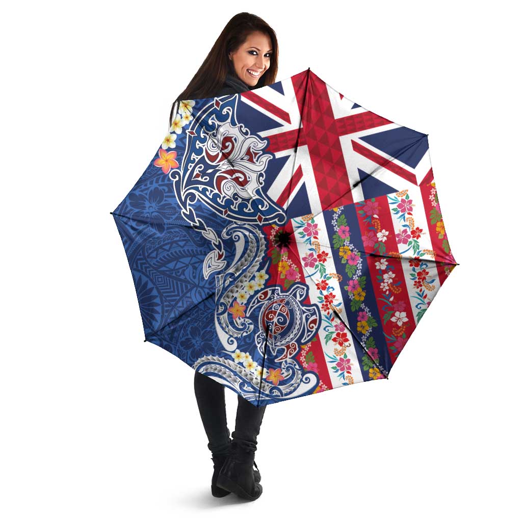 Hawaiian Manta Ray and Turtle Tribal Tattoo Umbrella With Hawaii Flag and Flowers