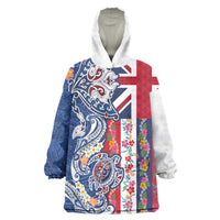 Hawaiian Manta Ray and Turtle Tribal Tattoo Wearable Blanket Hoodie With Hawaii Flag and Flowers