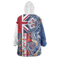 Hawaiian Manta Ray and Turtle Tribal Tattoo Wearable Blanket Hoodie With Hawaii Flag and Flowers