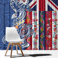 Hawaiian Manta Ray and Turtle Tribal Tattoo Window Curtain With Hawaii Flag and Flowers