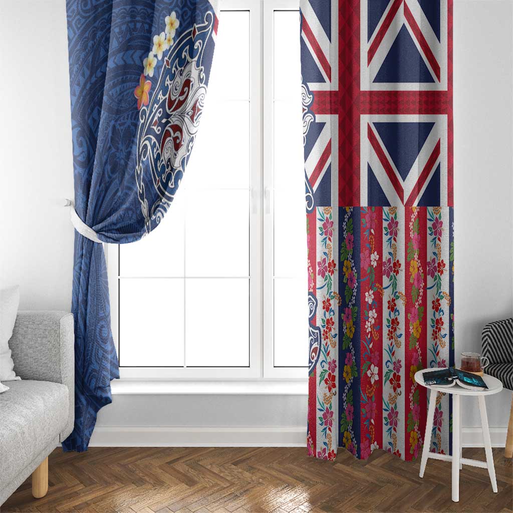 Hawaiian Manta Ray and Turtle Tribal Tattoo Window Curtain With Hawaii Flag and Flowers