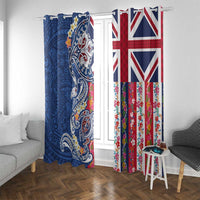 Hawaiian Manta Ray and Turtle Tribal Tattoo Window Curtain With Hawaii Flag and Flowers