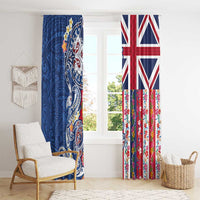 Hawaiian Manta Ray and Turtle Tribal Tattoo Window Curtain With Hawaii Flag and Flowers