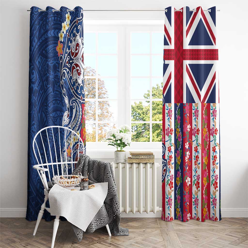 Hawaiian Manta Ray and Turtle Tribal Tattoo Window Curtain With Hawaii Flag and Flowers