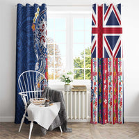 Hawaiian Manta Ray and Turtle Tribal Tattoo Window Curtain With Hawaii Flag and Flowers
