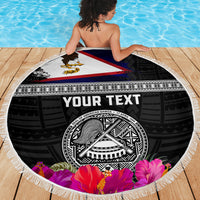 Personalized American Samoa Flag Day Beach Blanket Tanoa and Fue mix Hibiscus Flower Polynesian Pattern
