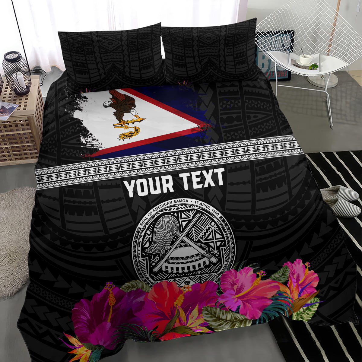 Personalized American Samoa Flag Day Bedding Set Tanoa and Fue mix Hibiscus Flower Polynesian Pattern LT03 - Polynesian Pride