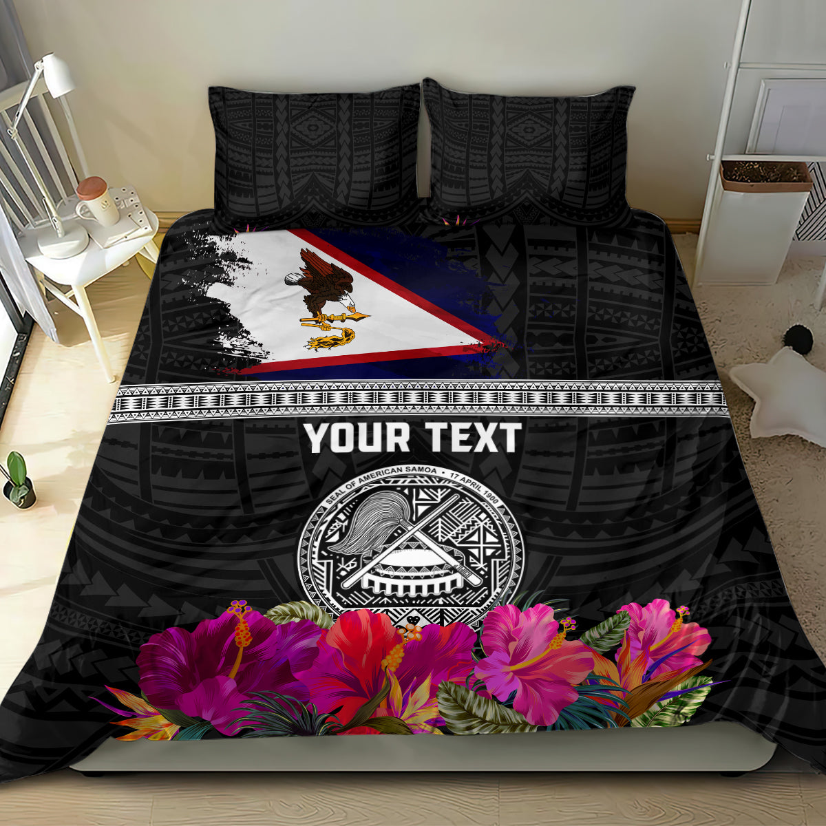 Personalized American Samoa Flag Day Bedding Set Tanoa and Fue mix Hibiscus Flower Polynesian Pattern LT03 - Polynesian Pride
