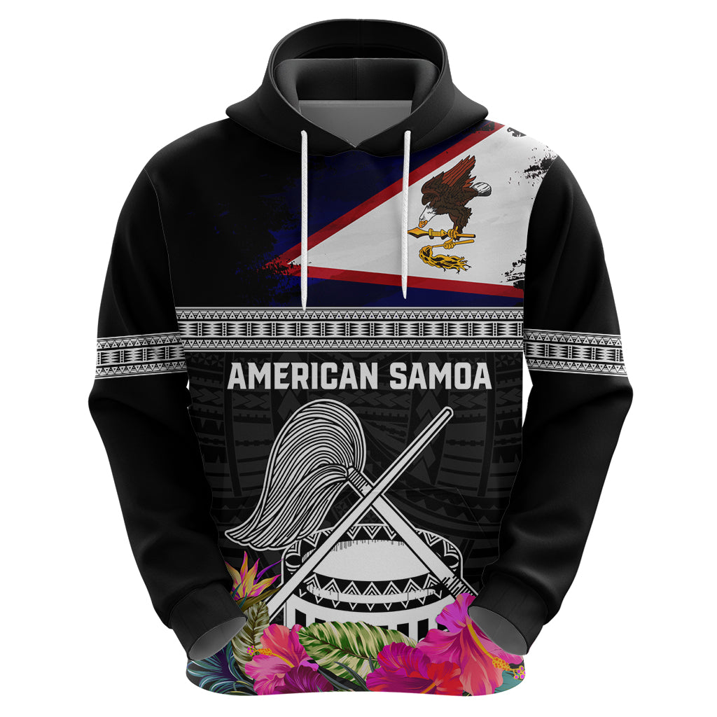 Personalized American Samoa Flag Day Hoodie Tanoa and Fue mix Hibiscus Flower Polynesian Pattern