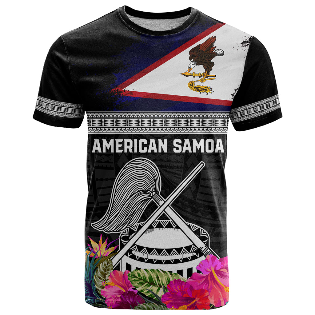 Personalized American Samoa Flag Day T Shirt Tanoa and Fue mix Hibiscus Flower Polynesian Pattern
