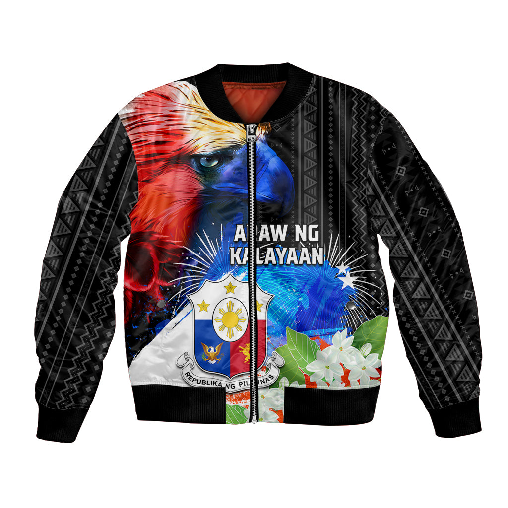 Philippines Independence Day Bomber Jacket Philippines Eagle and Sampaguita Jasmine Yakan Tribal LT03 Unisex Black - Polynesian Pride