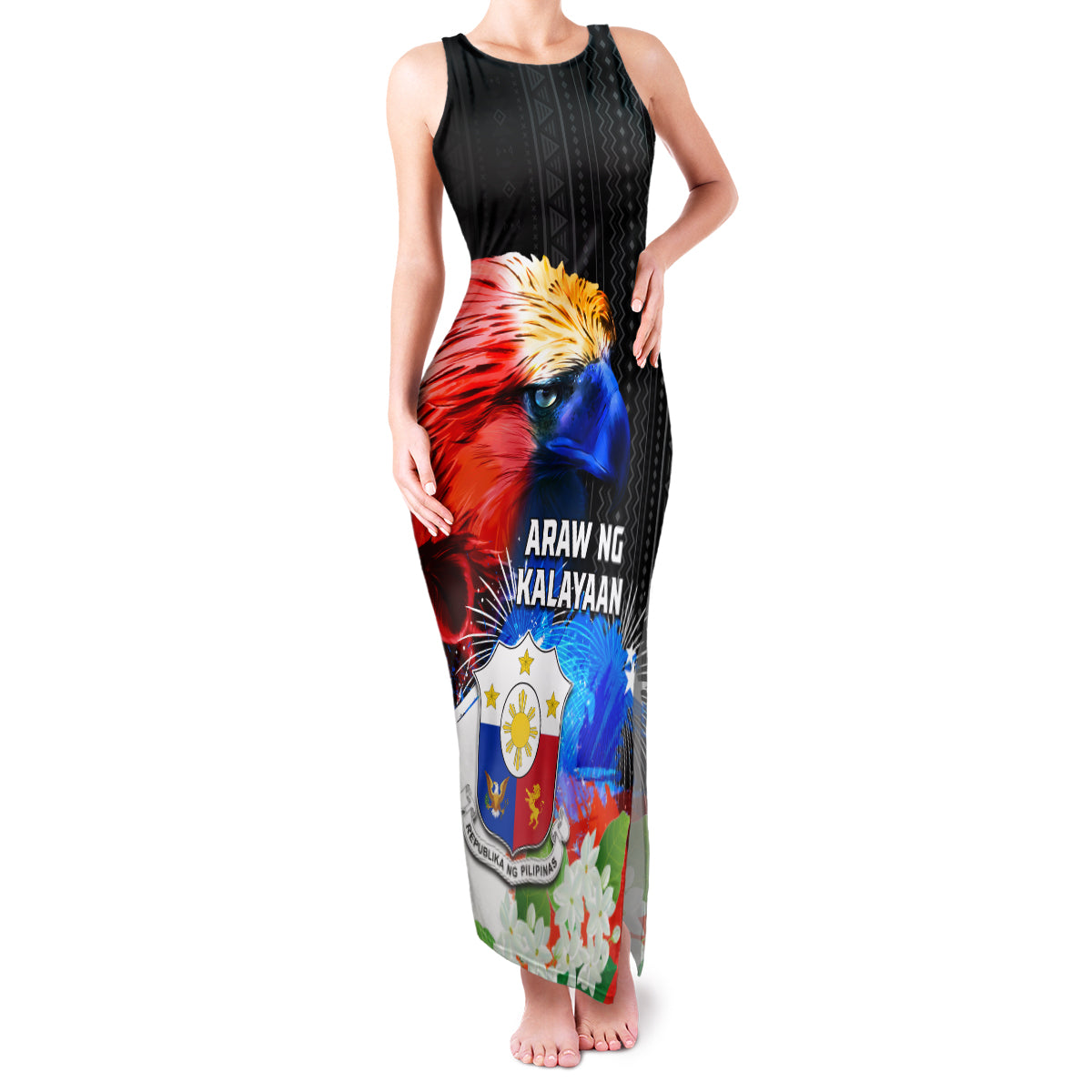 Philippines Independence Day Family Matching Tank Maxi Dress and Hawaiian Shirt Philippines Eagle and Sampaguita Jasmine Yakan Tribal