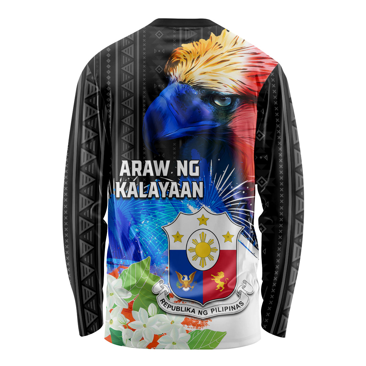 Philippines Independence Day Long Sleeve Shirt Philippines Eagle and Sampaguita Jasmine Yakan Tribal LT03 - Polynesian Pride