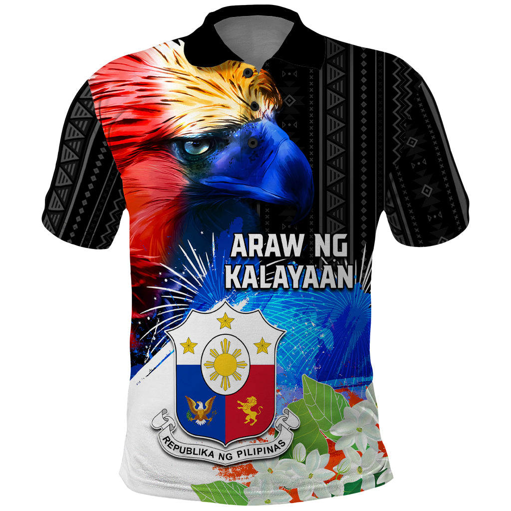 Philippines Independence Day Polo Shirt Philippines Eagle and Sampaguita Jasmine Yakan Tribal