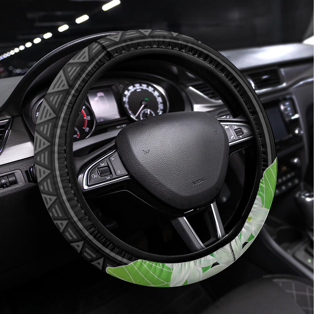 Philippines Independence Day Steering Wheel Cover Philippines Eagle and Sampaguita Jasmine Yakan Tribal LT03 Universal Fit Black - Polynesian Pride