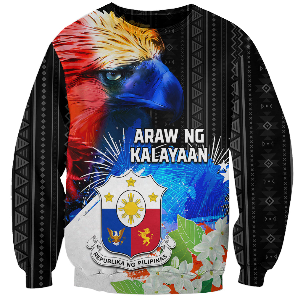 Philippines Independence Day Sweatshirt Philippines Eagle and Sampaguita Jasmine Yakan Tribal LT03 Unisex Black - Polynesian Pride