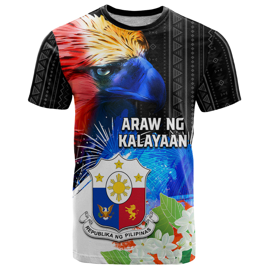 Philippines Independence Day T Shirt Philippines Eagle and Sampaguita Jasmine Yakan Tribal LT03 Black - Polynesian Pride