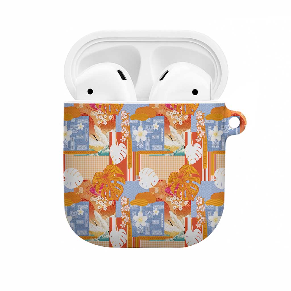 Hawaiian and Japanese Culture Together AirPods Case Palaka Japanese Art and Tropical Motif Tribal Patchwork