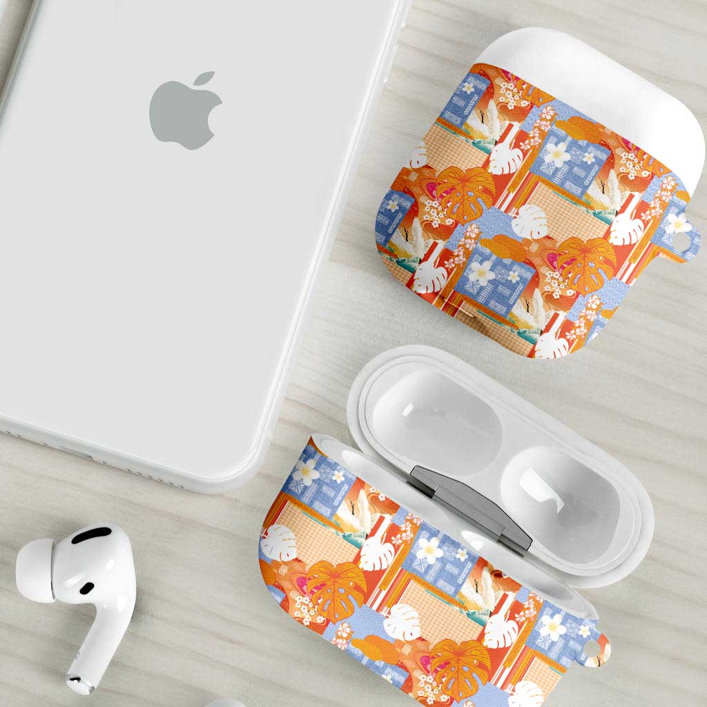 Hawaiian and Japanese Culture Together AirPods Case Palaka Japanese Art and Tropical Motif Tribal Patchwork