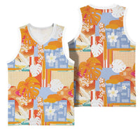 Hawaiian and Japanese Culture Together Basketball Jersey Palaka Japanese Art and Tropical Motif Tribal Patchwork