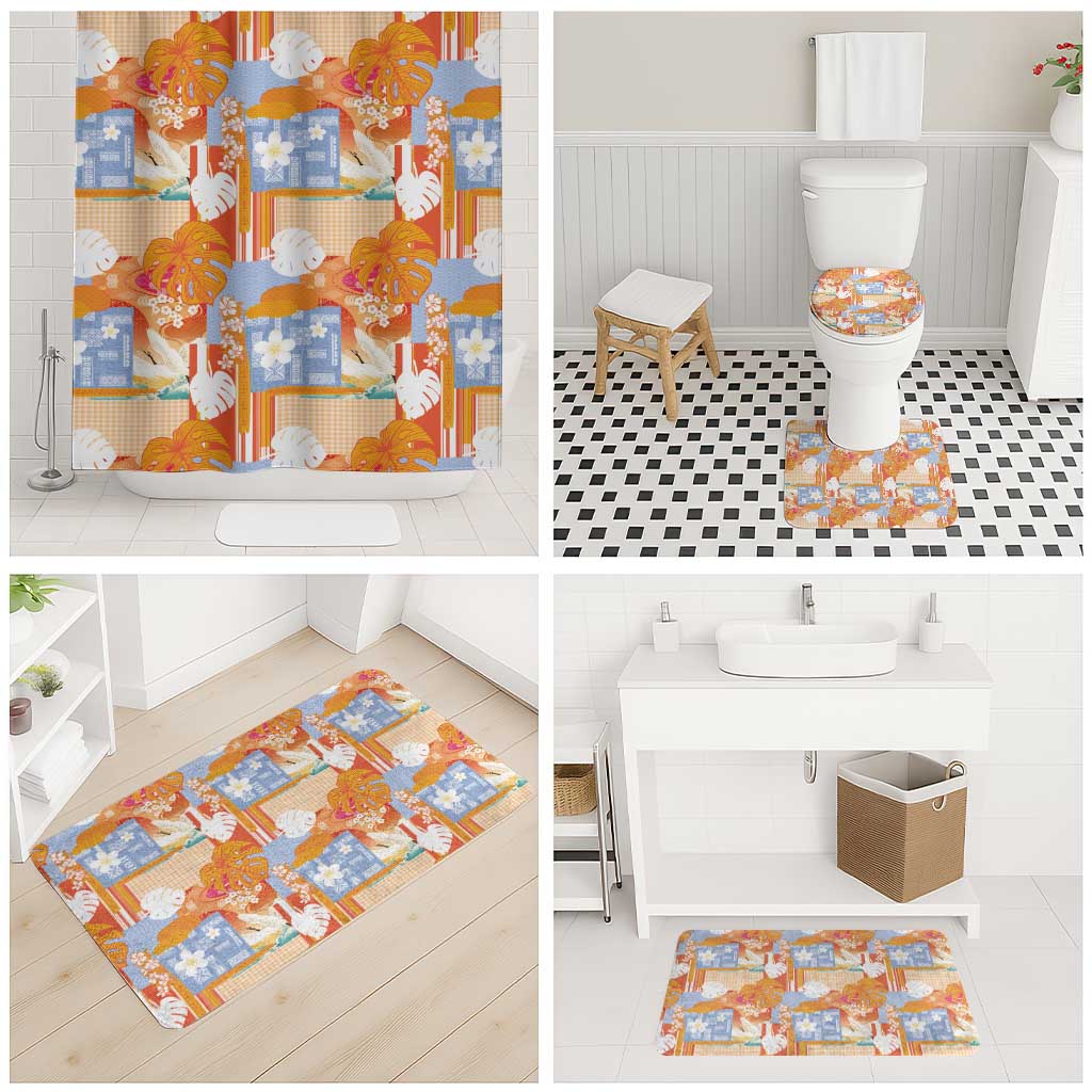 Hawaiian and Japanese Culture Together Bathroom Set Palaka Japanese Art and Tropical Motif Tribal Patchwork LT03 - Polynesian Pride