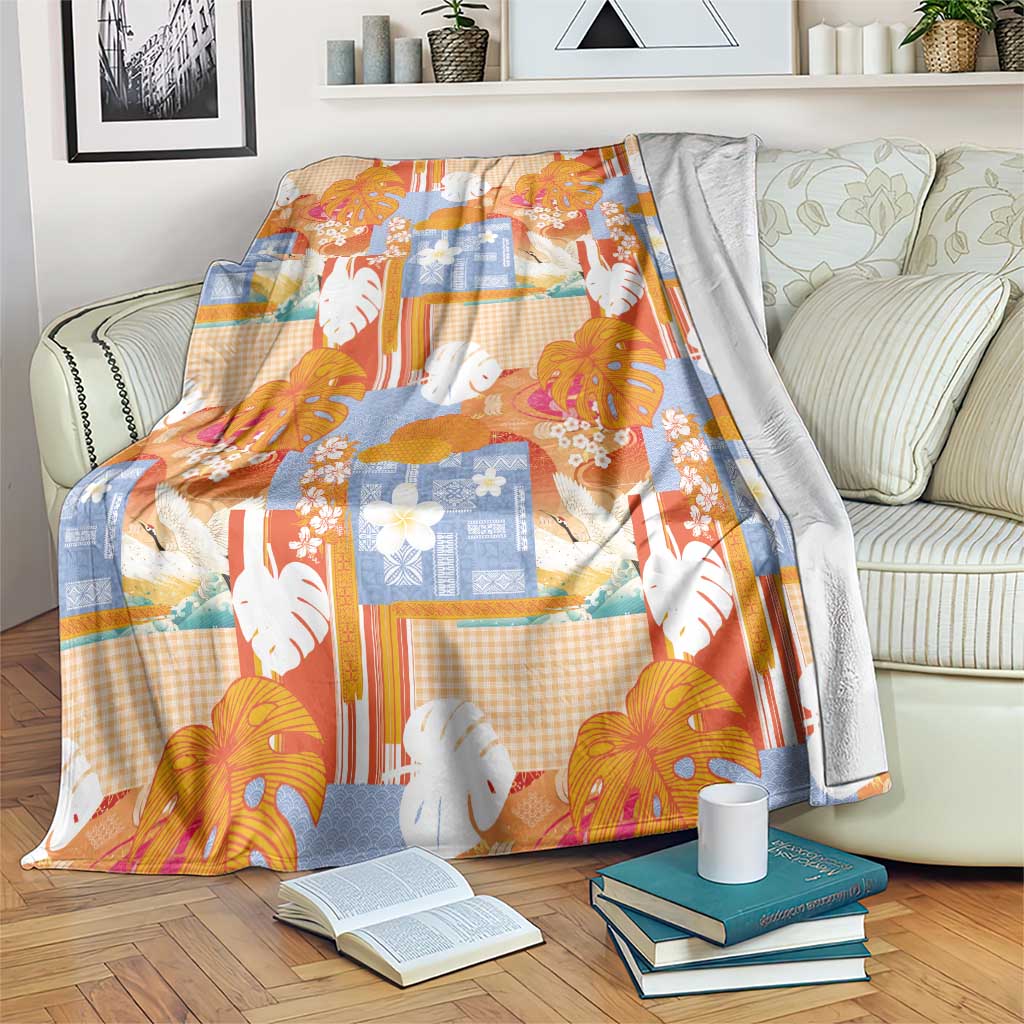 Hawaiian and Japanese Culture Together Blanket Palaka Japanese Art and Tropical Motif Tribal Patchwork