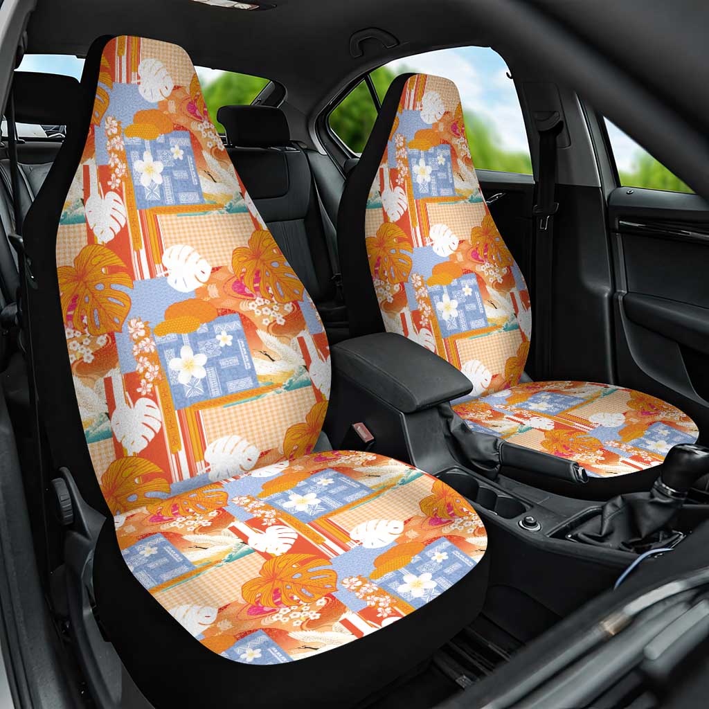 Hawaiian and Japanese Culture Together Car Seat Cover Palaka Japanese Art and Tropical Motif Tribal Patchwork